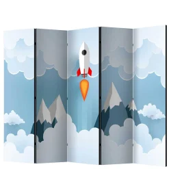 Kinder Wohnen Bedruckter Paravent mit Rakete & Berglandschaft - Kayonar