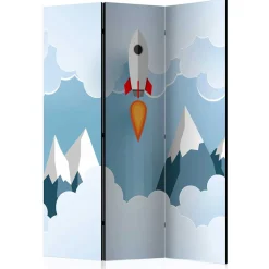Kinder Wohnen Bedruckter Paravent mit Rakete & Berglandschaft - Kayonar