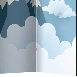 Kinder Wohnen Bedruckter Paravent mit Rakete & Berglandschaft - Kayonar