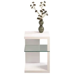 Wohnen Telefontische*Beistelltisch in Weiß glänzend Salassos mit Extra-Ablage aus Glas