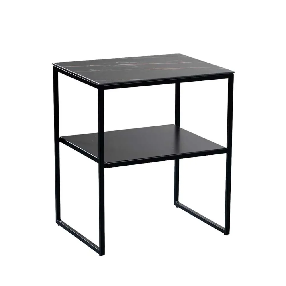 Wohnen Telefontische*Beistelltisch mit Ablage in Schwarz Marmor Optik - Eila