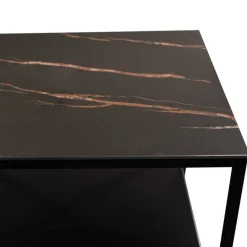 Wohnen Telefontische*Beistelltisch mit Ablage in Schwarz Marmor Optik - Eila