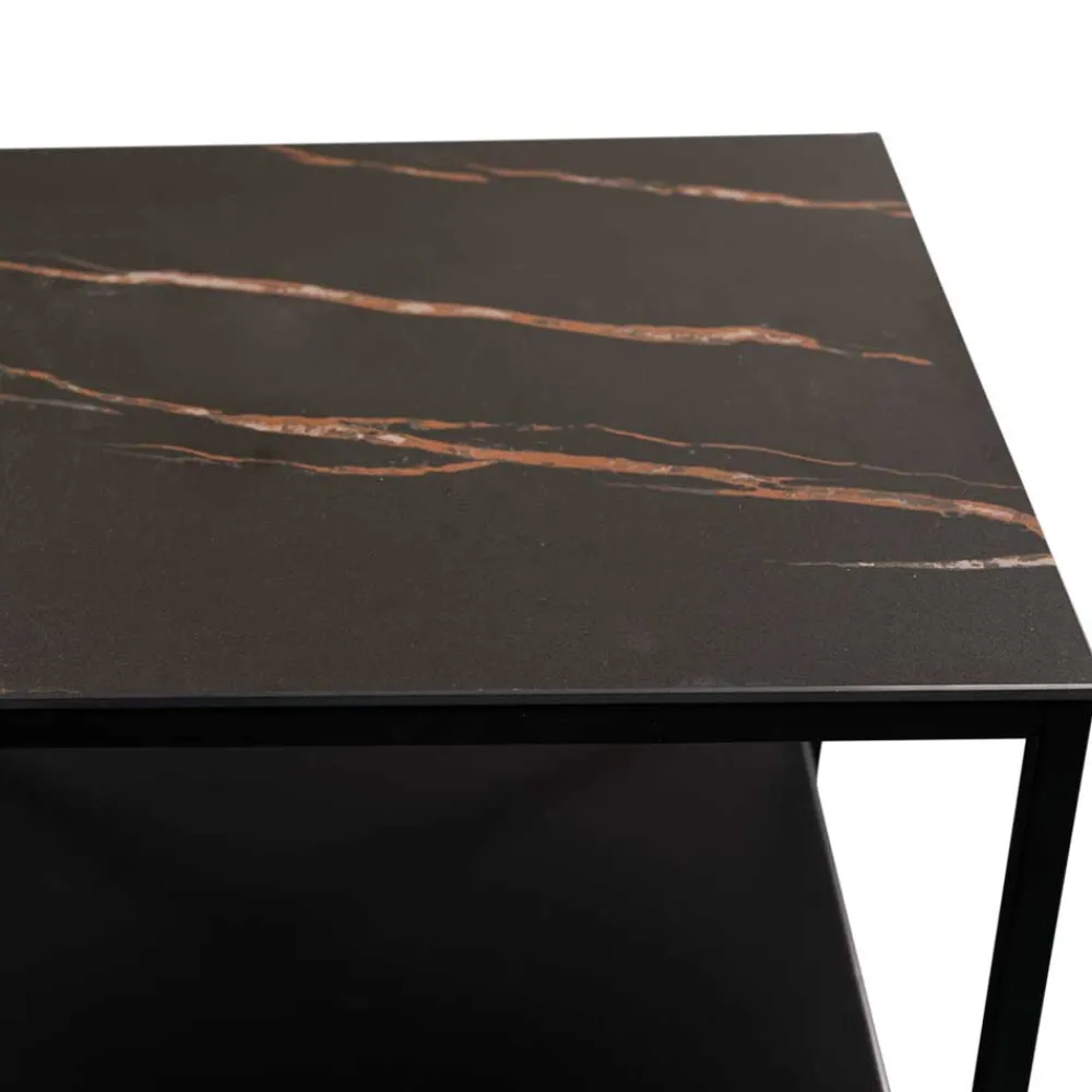 Wohnen Telefontische*Beistelltisch mit Ablage in Schwarz Marmor Optik - Eila