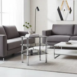 Wohnen Telefontische*Beistelltisch mit Glas Schwarz Dragomera & Edelstahl