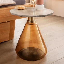 Wohnen Beistelltisch mit Marmorplatte Hellbraun - Barbarino