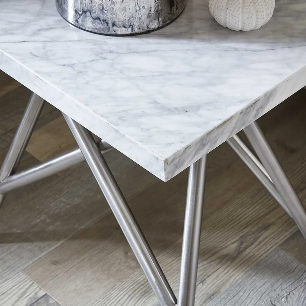 Wohnen Telefontische*Beistelltisch mit Marmorplatte Weiß Grau - Montao