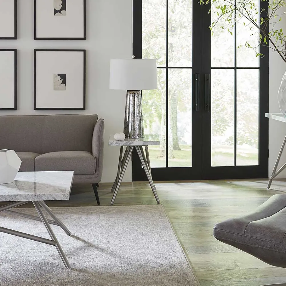 Wohnen Telefontische*Beistelltisch mit Marmorplatte Weiß Grau - Montao