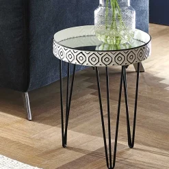 Wohnen Retro Möbel*Beistelltisch mit Platte aus Spiegelglas - Elba