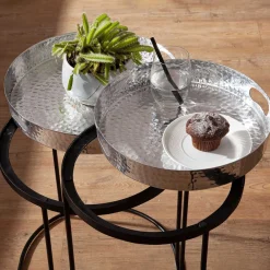 Wohnen Beistelltische mit Tabletts in Silber - Makimona (zweiteilig)