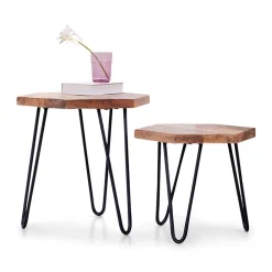 Wohnen Telefontische*Beistelltische sechseckig aus Mangoholz - Pulaudio (zweiteilig)