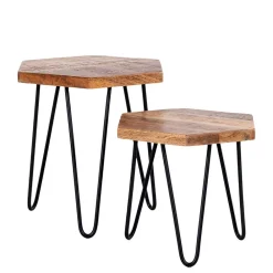 Wohnen Telefontische*Beistelltische sechseckig aus Mangoholz - Pulaudio (zweiteilig)