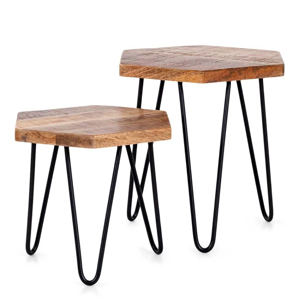 Wohnen Telefontische*Beistelltische sechseckig aus Mangoholz - Pulaudio (zweiteilig)