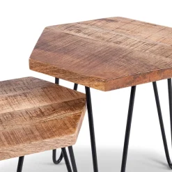 Wohnen Telefontische*Beistelltische sechseckig aus Mangoholz - Pulaudio (zweiteilig)