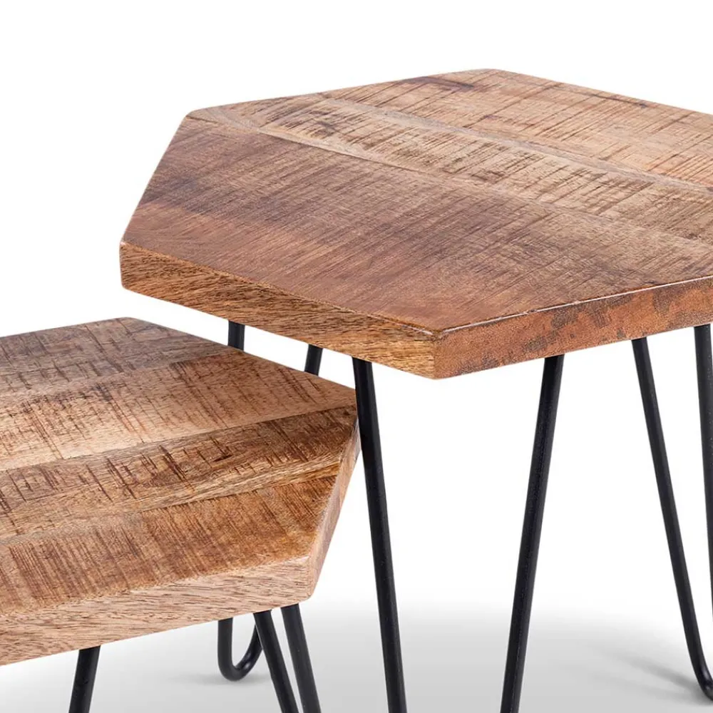 Wohnen Telefontische*Beistelltische sechseckig aus Mangoholz - Pulaudio (zweiteilig)