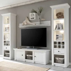 Wohnen Wohnzimmerschränke|Wohnwände*Beleuchtete Wohnwand Chelles im weißem Landhausstil (vierteilig)