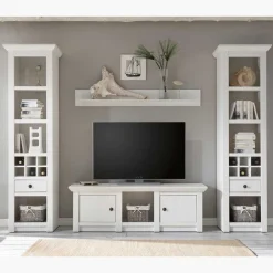 Wohnen Wohnzimmerschränke|Wohnwände*Beleuchtete Wohnwand Chelles im weißem Landhausstil (vierteilig)