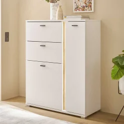 Wohnen Küchenschränke|Highboards*Beleuchtetes Sideboard in Weiß mit Wildeiche - Racelyn