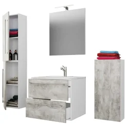 Wohnen Betonoptik Badezimmermöbel Set - Salvadore (vierteilig)
