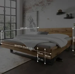 Wohnen Bett & Nachtkommoden aus Wildeiche - Aryvano (dreiteilig)