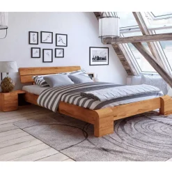 Wohnen Bett Alcarizora aus Kernbuche Massivholz