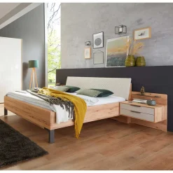 Wohnen Bett Anlage in Kernbuche & Beige - Krofun I (dreiteilig)