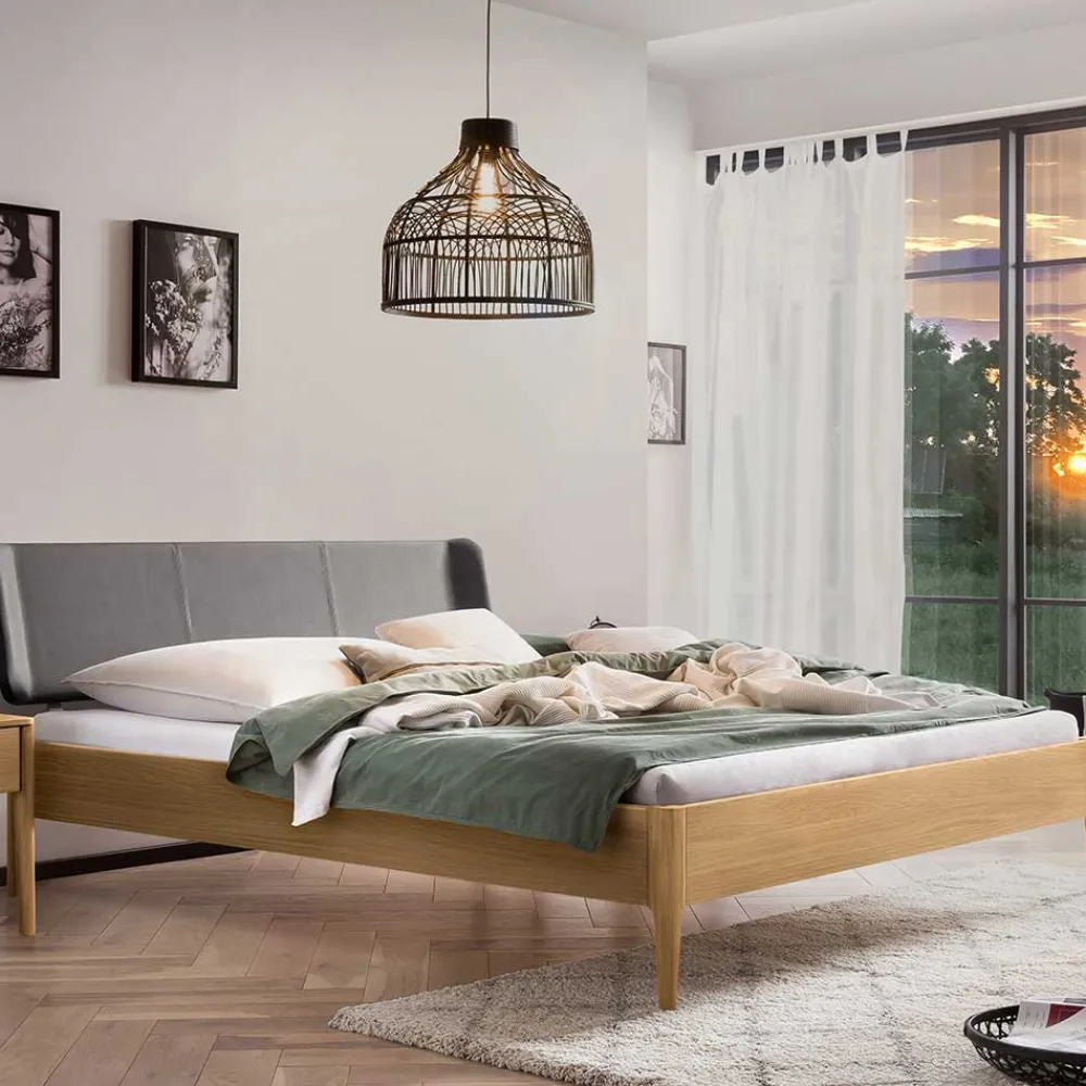 Wohnen Bett aus Massivholz Eiche Hell - Borna