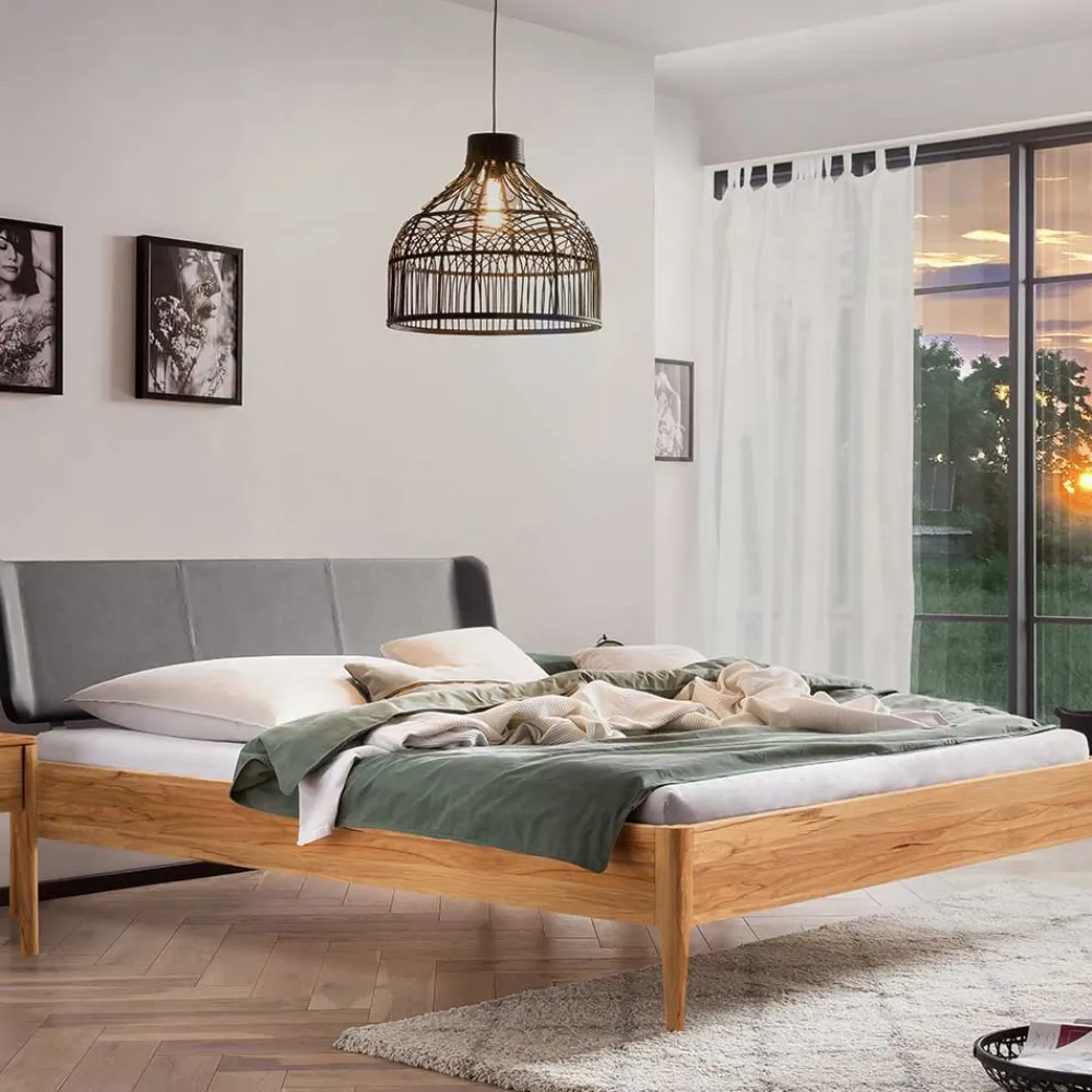 Wohnen Naturholzmöbel|Betten*Bett aus Wildbuche massiv und Kunstleder - Padricio