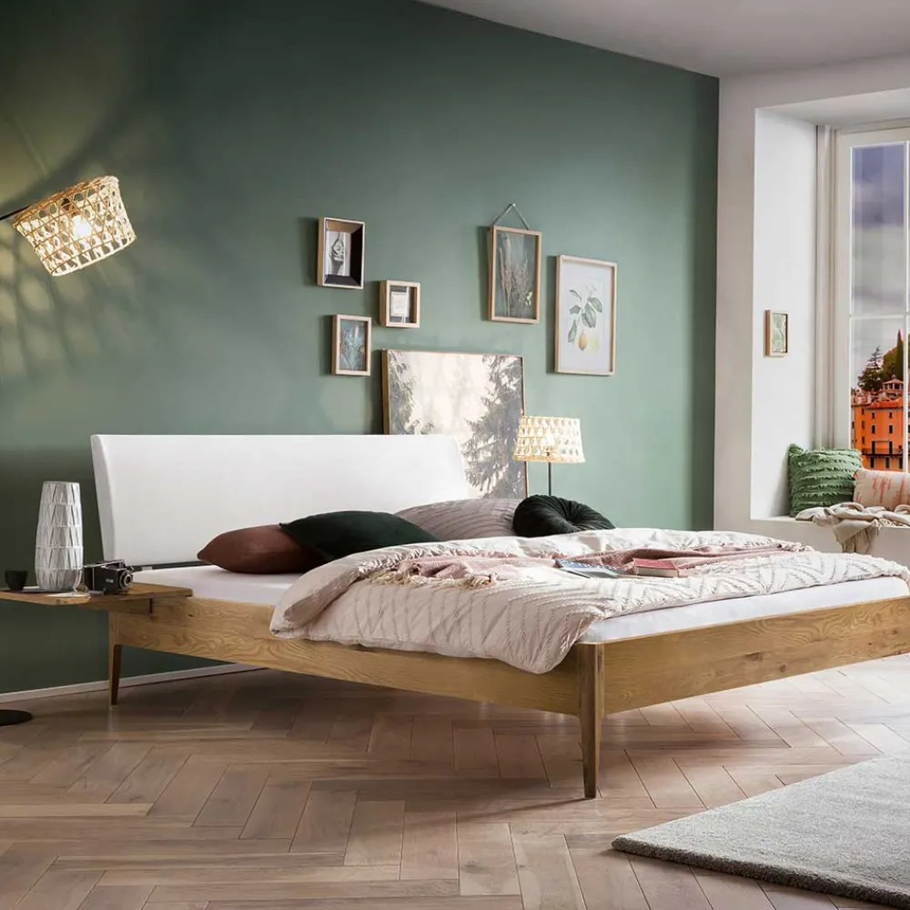 Wohnen Weiße Möbel|Naturholzmöbel*Bett aus Wildeiche Holz & Kunstleder - Vinessia