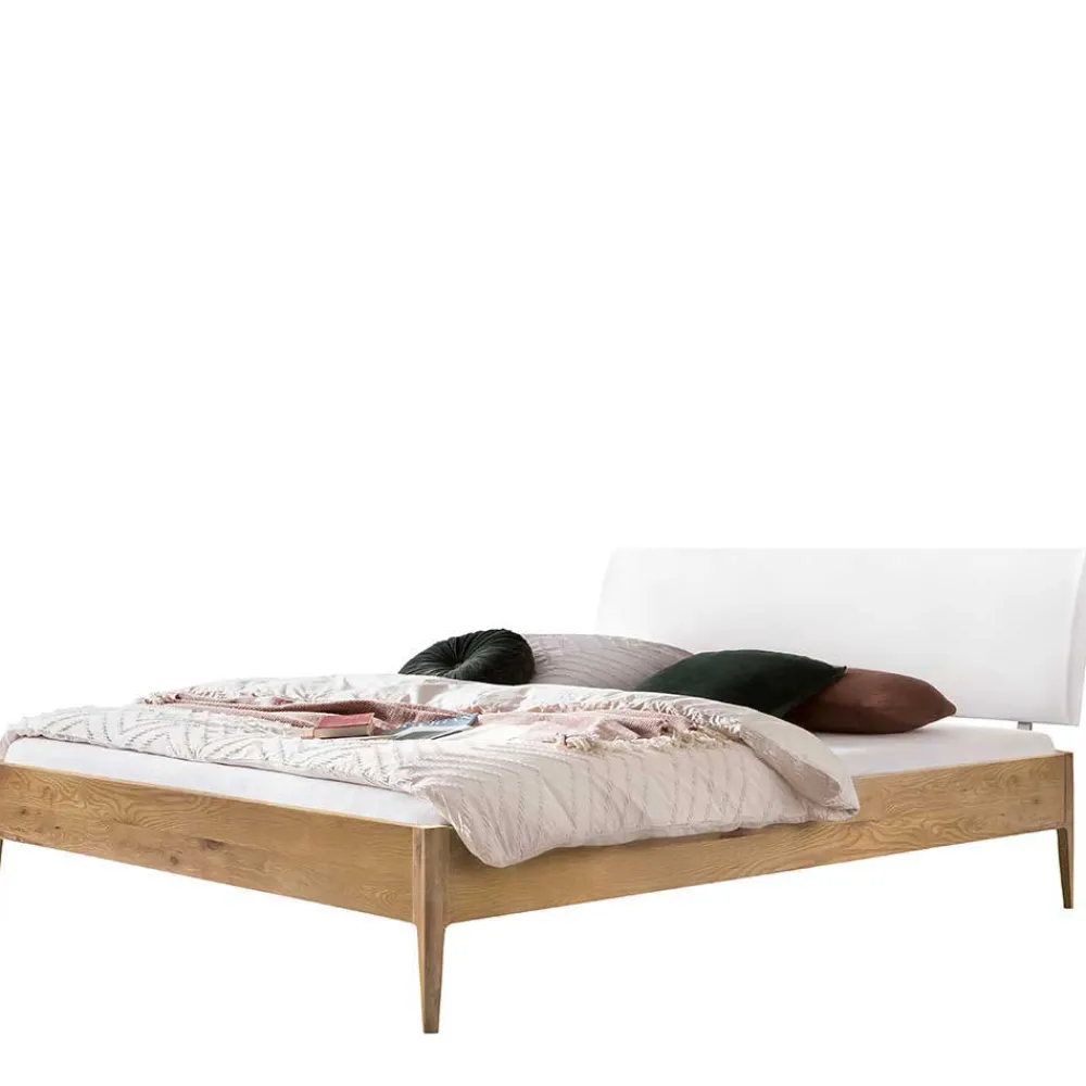 Wohnen Weiße Möbel|Naturholzmöbel*Bett aus Wildeiche Holz & Kunstleder - Vinessia