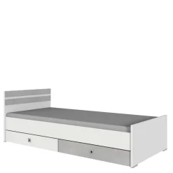 Wohnen Bett in Weiß & Lichtgrau Beton Optik - Orsidio