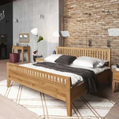 Wohnen Bett Masdamos aus Wildeiche Massivholz