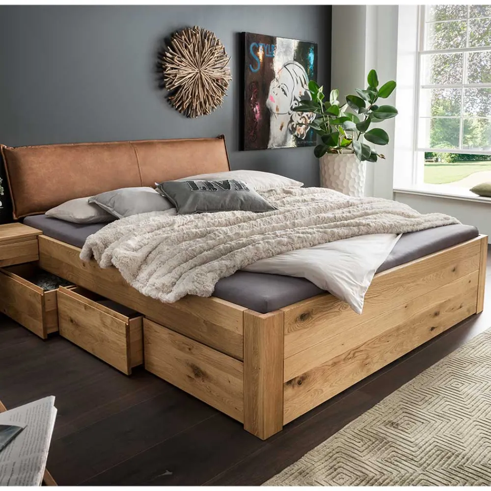 Wohnen Naturholzmöbel|Betten*Bett mit sechs Schubladen aus Wildeiche massiv - Zennian