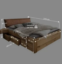 Wohnen Naturholzmöbel|Betten*Bett mit sechs Schubladen aus Wildeiche massiv - Zennian