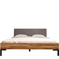 Wohnen Bett mit Wildeiche Rahmen & Polsterkopfteil in Grau - Kerfa