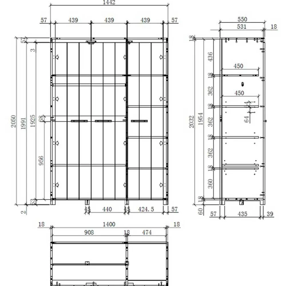 Kinder Wohnen Bett und Nachtkommode und Schrank Set - Ellen
