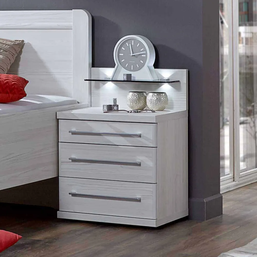 Wohnen Bett und Nachtschrank Arneta in Weiß (zweiteilig)