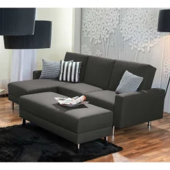 Wohnen Bettfunktion Ecksofa in Anthrazit mit Chrom - Heavy (zweiteilig)