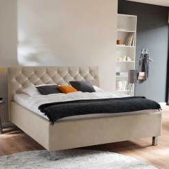 Wohnen Bettkasten Bett in Beige Microfaser - Croscony