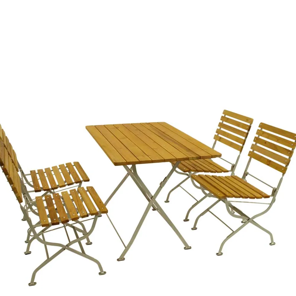 Wohnen Sitzgruppe|Balkonmöbel*Biergarten Gartengarnitur aus Robinie & Stahl - Haita (fünfteilig)