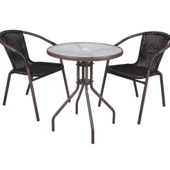 Wohnen Rattanmöbel|Metall-Gartenmöbel*Bistro Sitzgruppe mit Glastisch - Justina (dreiteilig)