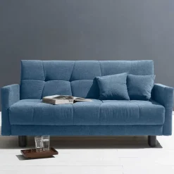 Wohnen Sofas|Sofa*Blaue Klappcouch mit Stoffbezug Flachgewebe - Lech