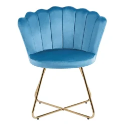 Wohnen Retro Möbel|Küchenstühle*Blaue Samtstühle mit Muschel Design Lehne - Candelcero (2er Set)