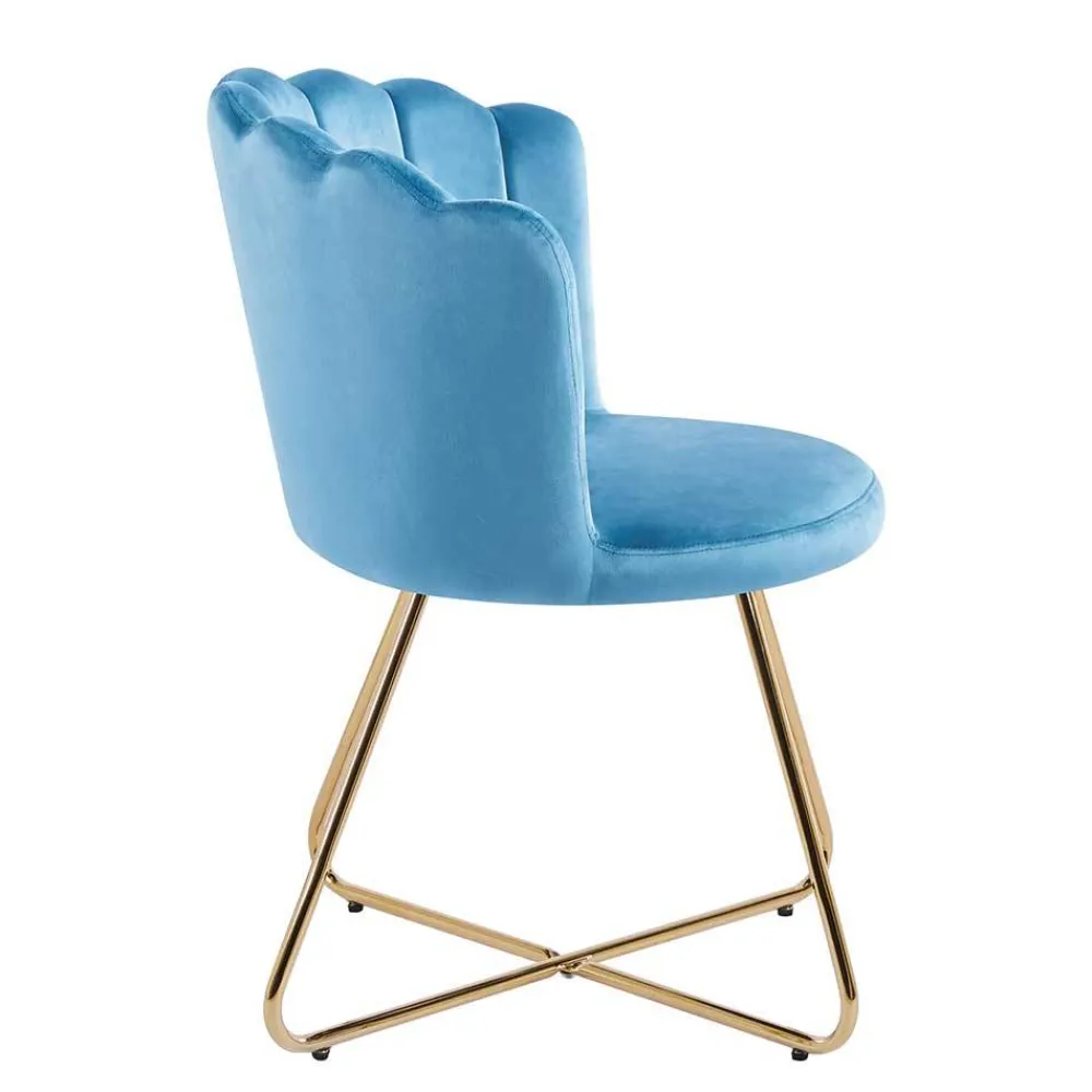 Wohnen Retro Möbel|Küchenstühle*Blaue Samtstühle mit Muschel Design Lehne - Candelcero (2er Set)