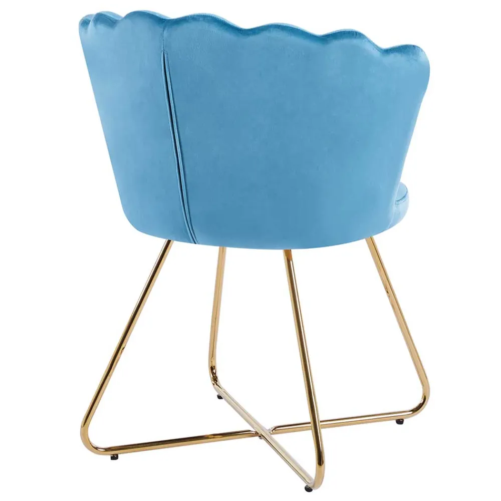 Wohnen Retro Möbel|Küchenstühle*Blaue Samtstühle mit Muschel Design Lehne - Candelcero (2er Set)