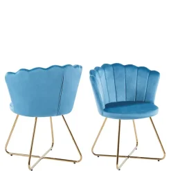 Wohnen Retro Möbel|Küchenstühle*Blaue Samtstühle mit Muschel Design Lehne - Candelcero (2er Set)