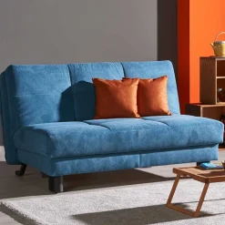 Wohnen Schlafsofas*Blaues Schlafsofa mit Kissen Orange Damiette als 2-Sitzer oder 3-Sitzer