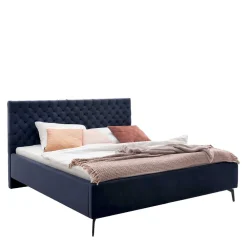 Wohnen Blaues Stauraumbett mit Chesterfield Kopfteil - Lani