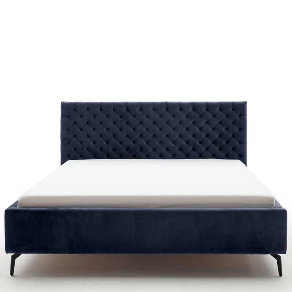 Wohnen Blaues Stauraumbett mit Chesterfield Kopfteil - Lani