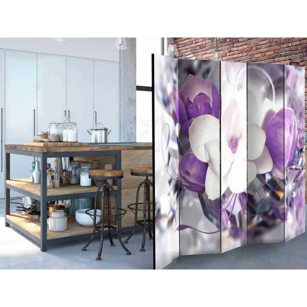 Wohnen Blumen Foto Paravent in Lila Weiß - Etresk