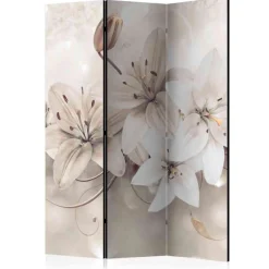 Wohnen Paravents*Blumen Motiv Paravent in Beige Grau - Villama